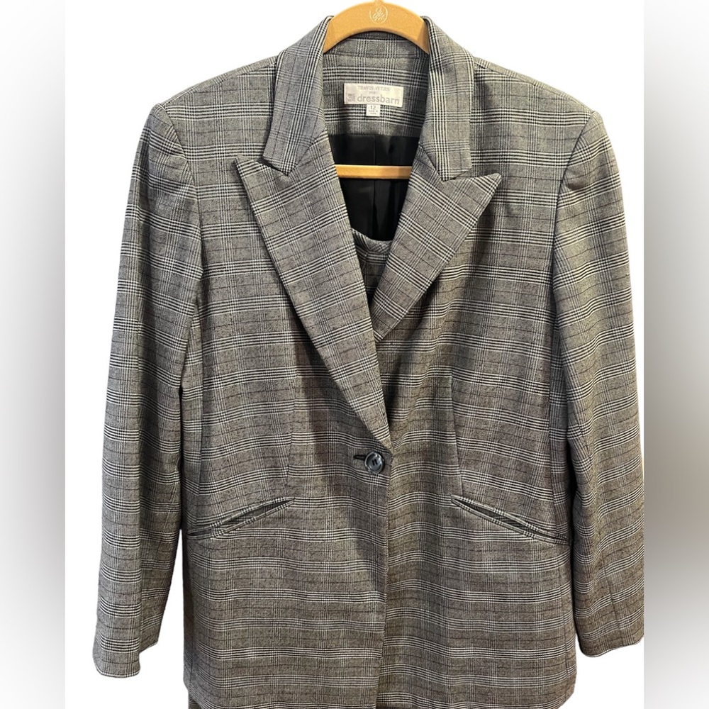 Professional Gray/Black/White and Burgundy Plaid Blazer by Dress Barn. Size = 12